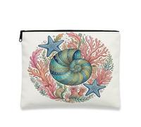 Borsa per il trucco con nautilus costiero, borsa da viaggio da donna, in tela, con cerniera, borsa da toilette con motivo nautilus, vintage, con stella marina, borsa da toilette da 17,8 x 22,9 cm