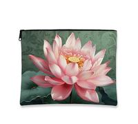 Borsa per il trucco con ninfea, borsa da viaggio per cosmetici vintage da donna, piccola borsa portatile in tela con cerniera, regalo per festival di primavera beauty case, Pesca, 7x9 Inch, Ninfea