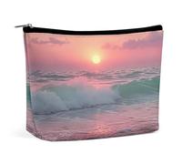 Borsa per il trucco con onde dell'oceano e tramonto sulla spiaggia, per borsetta, borse da donna con cerniera, pochette da viaggio per articoli da toeletta, borse per il trucco per articoli da toelett
