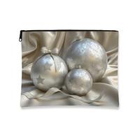 Borsa per il trucco con ornamenti argentati, elegante borsa da viaggio per cosmetici da donna, piccola borsa portatile in tela con cerniera, borsa da toilette natalizia per la cura della pelle