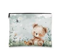 Borsa per il trucco con orso carino, adorabile astuccio da viaggio per cosmetici da donna, piccolo astuccio portatile in tela con cerniera, regalo di primavera per la cura della pelle, Marrone, 7x9