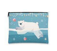 Borsa per il trucco con orso invernale, grazioso astuccio per cosmetici da donna, piccolo organizer portatile in tela con cerniera, borsa da toilette per la cura della pelle delle vacanze, Blu, 7x9