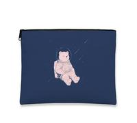Borsa per il trucco con orso spaziale, graziosa borsa da donna con astronauta in stile cartone animato, piccola borsa portatile in tela con cerniera, regalo da viaggio per la cura della pelle, Marina
