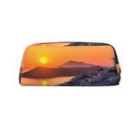 Borsa per il trucco con paesaggio al tramonto dell'isola greca per donne e uomini, borsa da viaggio per articoli da toeletta, astuccio grande per matite