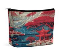 Borsa per il trucco con paesaggio di pagoda rossa, cascata, fiume e albero, organizer da viaggio per articoli da toilette, pochette cosmetica per donna, regalo di compleanno per mamma, ragazze, donne