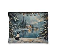 Borsa per il trucco con paesaggio invernale, borsa da viaggio artistica con scena innevata, borsa da viaggio per donne, organizer portatile in tela con cerniera, borsa da toilette per la cura della