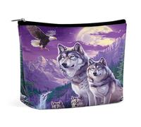 Borsa per il trucco con paesaggio montano e luna, famiglia di lupi, aquila, luna, organizer da viaggio per articoli da toilette, pochette cosmetica per donne, regali di compleanno per mamme, ragazze,