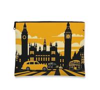 Borsa per il trucco con paesaggio urbano, borsa da viaggio gialla con skyline di Londra, da donna, piccola borsa portatile in tela con cerniera, regalo per festival e vacanze, Giallo, 7x9 Inch, Borsa