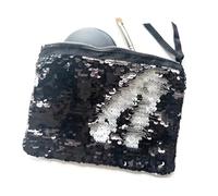 Borsa per il trucco con paillettes a ribalta, borsa reversibile con paillettes a sirena, borsa a mano lucida a due toni, porta pennelli cosmetici e borsa da viaggio, nero/bianco, 19 x 14 cm, Piccolo