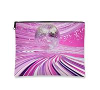 Borsa per il trucco con palla da discoteca, borsa da viaggio per cosmetici astratta pesca turbinio per donne, piccola borsa portatile in tela con cerniera, regalo per feste, Pesca, 7x9 Inch, Disco