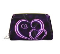 Borsa per il trucco con palma tropicale al tramonto,Grande sacchetto cosmetico in pelle portatile,Borsa organizer da viaggio impermeabile per articoli da toeletta, Cuori viola alla moda, Taglia unica