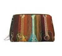 Borsa per il trucco con palma tropicale al tramonto,Grande sacchetto cosmetico in pelle portatile,Borsa organizer da viaggio impermeabile per articoli da toeletta, Chitarre Art, Taglia unica