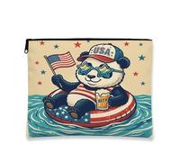 Borsa per il trucco con panda patriottico, borsa da viaggio vintage con stelle americane, borsa da viaggio per donne, organizer portatile in tela con cerniera, elementi essenziali per le vacanze