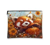 Borsa per il trucco con panda rosso autunnale, 17,8 x 22,9 cm, per borsa da viaggio, borsa per cosmetici con motivo autunnale con zucca, girasole, per donne, fattoria, portatile, in tela, con cerniera
