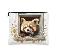 Borsa per il trucco con panda rosso, borsa da viaggio per cosmetici vintage floreale per donne, organizer portatile in tela con cerniera, borsa da toilette primaverile per la cura della pelle, bianco