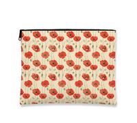 Borsa per il trucco con papavero, borsa da viaggio vintage floreale per donne, piccola borsa portatile in tela con cerniera, organizer per articoli da toeletta per la cura della pelle, Rosso, 7x9 Inch