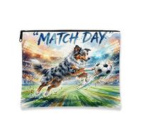Borsa per il trucco con pastore australiano di calcio, borsa da viaggio per donne e ragazze, piccola borsa portatile in tela con cerniera, borsa da toeletta per animali domestici, 17,8 x 22,9 cm