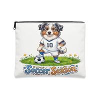 Borsa per il trucco con pastore australiano di calcio, borsa da viaggio per donne, piccola borsa portatile in tela con cerniera, borsa da toeletta per animali domestici, 17,8 x 22,9 cm