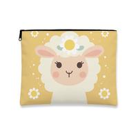 Borsa per il trucco con pecora, borsa da viaggio per cosmetici da donna, borsa da viaggio portatile piccola in tela con cerniera, regalo di primavera per la cura della pelle, Giallo, 7x9 Inch, Pecora