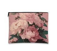 Borsa per il trucco con peonia, borsa da viaggio per cosmetici vintage con motivo floreale pesca per donne, piccola borsa portatile in tela con cerniera, scelta perfetta per la cura della pelle borsa