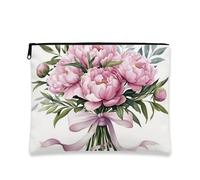 Borsa per il trucco con peonia, borsa da viaggio per cosmetici vintage da donna, piccola borsa portatile in tela con cerniera, regalo primaverile per la cura della pelle, Pesca, 7x9 Inch, Peonia