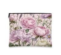 Borsa per il trucco con peonia, borsa da viaggio per donne, piccola custodia portatile in tela con cerniera, regalo per la cura della pelle, organizer per la cura della pelle, primavera ed estate