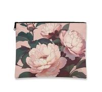 Borsa per il trucco con peonia, borsa da viaggio vintage floreale per donne, piccola borsa portatile in tela con cerniera, regalo per festival e uso quotidiano, Pesca, 7x9 Inch, Peonia