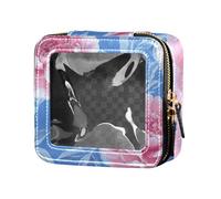 Borsa per il trucco con peonie retrò blu e rosa carina borsa trasparente per la cura della pelle borsa portatile organizer per il trucco per volare