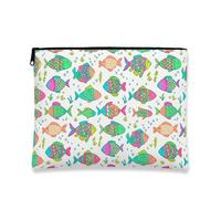 Borsa per il trucco con pesce colorato, borsa da viaggio per cosmetici marini giocosi per donne, piccola borsa portatile in tela con cerniera, borsa da toilette estiva per la cura della pelle