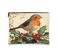 Borsa per il trucco con pettirosso natalizio, borsa da viaggio vintage per cosmetici, borsa da viaggio per donne, piccola borsa portatile con cerniera, borsa da toilette per la cura della pelle delle