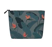 Borsa per il trucco con pianta di del paradiso, grande capacità da viaggio per donna, borsa cosmetica portatile impermeabile con cerniera, monostrato in finta canapa