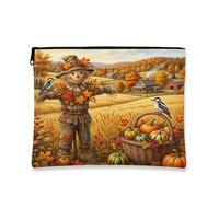 Borsa per il trucco con picchio autunnale, borsa da viaggio per donne e ragazze, piccola borsa portatile in tela con cerniera, borsa da toilette autunnale, 17,8 x 22,9 cm