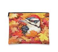Borsa per il trucco con picchio autunnale, divertente astuccio da viaggio per donne e ragazze, organizer portatile in tela con cerniera, divertente borsa da toilette 17,8 x 22,9 cm