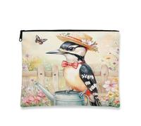 Borsa per il trucco con picchio e uccello, divertente annaffiatoio con fiori, borsa da viaggio per donne, regali per ragazze, piccola borsa portatile in tela con cerniera, 17,8 x 22,9 cm