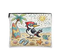 Borsa per il trucco con picchio e uccello, graziosa borsa da viaggio per donne e ragazze, piccola borsa portatile in tela con cerniera, borsa da toilette tropicale, 17,8 x 22,9 cm