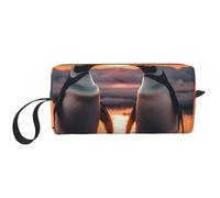 Borsa per il trucco con pinguino al tramonto, resistente all'acqua, organizer da viaggio per donne e uomini, custodia per cosmetici con cerniera piccola borsa portatile per attrezzi