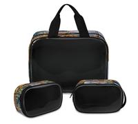 Borsa per il trucco con pittura di paesaggio stradale vintage per donne e uomini, borsa per cosmetici traslucida borsa da doccia 3 pezzi da viaggio articoli da toeletta organizer cosmetici, Colore,