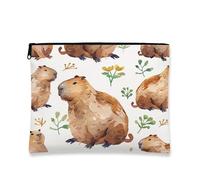 Borsa per il trucco con porcellino d'India, borsa da viaggio per cosmetici con animali ad acquerello, piccola borsa portatile in tela con cerniera, regalo divertente per la cura della pelle, bianco