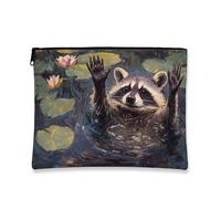 Borsa per il trucco con procione, borsa da viaggio artistica con stampa animale, borsa da viaggio per donne, organizer portatile in tela con cerniera, borsa da toilette ispirata alla natura, Blu scuro