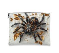 Borsa per il trucco con ragno gotico, elegante astuccio da viaggio nero e oro per donne, organizer portatile in tela con cerniera, borsa da toilette per la cura della pelle di Halloween, 17,8 x 22,9