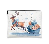 Borsa per il trucco con renna, borsa da viaggio per cosmetici ad acquerello natalizia per donne, piccola borsa portatile in tela con cerniera, borsa da toilette per la cura della pelle delle vacanze