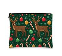 Borsa per il trucco con renna, borsa da viaggio per cosmetici per le vacanze natalizie, da donna, piccola borsa portatile in tela con cerniera, borsa da toilette invernale per la cura della pelle