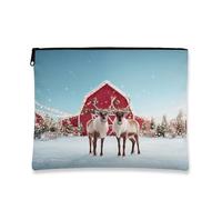 Borsa per il trucco con renna, borsa da viaggio per cosmetici per le vacanze natalizie, da donna, piccola borsa portatile in tela con cerniera, borsa da toilette invernale per la cura della pelle