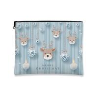 Borsa per il trucco con renna, borsetta per cosmetici natalizia a righe blu, per donne, piccola borsa portatile in tela con cerniera, borsa da toilette per la cura della pelle delle vacanze, Blu, 7x9