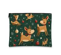 Borsa per il trucco con renna, graziosa borsa da viaggio per cosmetici da donna, piccola borsa portatile in tela con cerniera, borsa da toilette natalizia per la cura della pelle, Verde, 7x9 Inch
