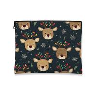 Borsa per il trucco con renna, graziosa borsa da viaggio per cosmetici da donna, piccola borsa portatile in tela con cerniera, borsa da toilette natalizia per la cura della pelle, Blu scuro, 7x9 Inch