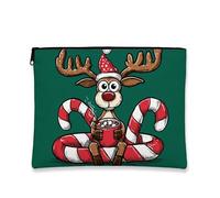 Borsa per il trucco con renna natalizia, borsa da viaggio per cosmetici, da donna, piccola borsa da viaggio portatile di Natale in tela con cerniera, borsa da toilette invernale per la cura della