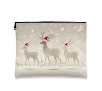 Borsa per il trucco con renna natalizia, borsetta da viaggio per donne, piccola borsa portatile in tela con cerniera, borsa da toilette invernale per la cura della pelle, Beige, 7x9 Inch, Cervo