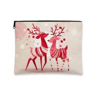Borsa per il trucco con renna rossa natalizia, borsa da viaggio per donne, piccola borsa portatile in tela con cerniera, borsa da toilette per la cura della pelle delle vacanze, Rosso, 7x9 Inch, Cervo