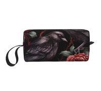 Borsa per il trucco con rosa rossa di Halloween, resistente all'acqua, organizer da viaggio per donne e uomini, custodia per cosmetici con corvo nero, con cerniera, piccola borsa per attrezzi